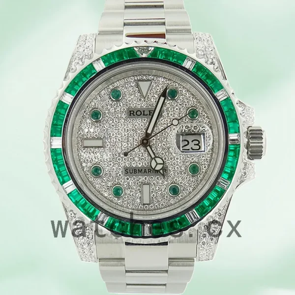 Rolex Submariner 40mm Men's 116659 Silver-tone Diamond Paved Dial