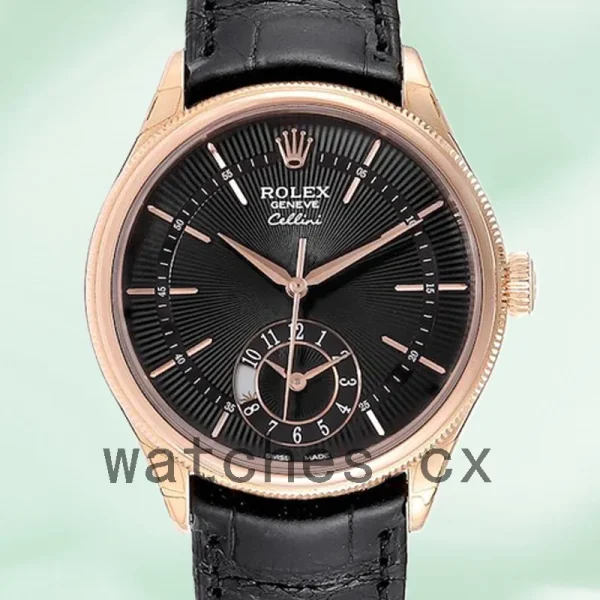 Rolex Cellini m50525-0011 39mm Men's Black Dial Rose Gold-tone