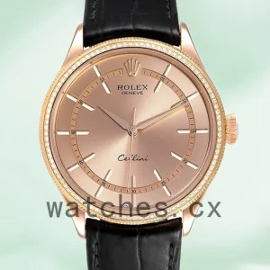 Rolex Cellini m50705rbr-0010 Men's 39mm Leather Strap Rose Gold-tone