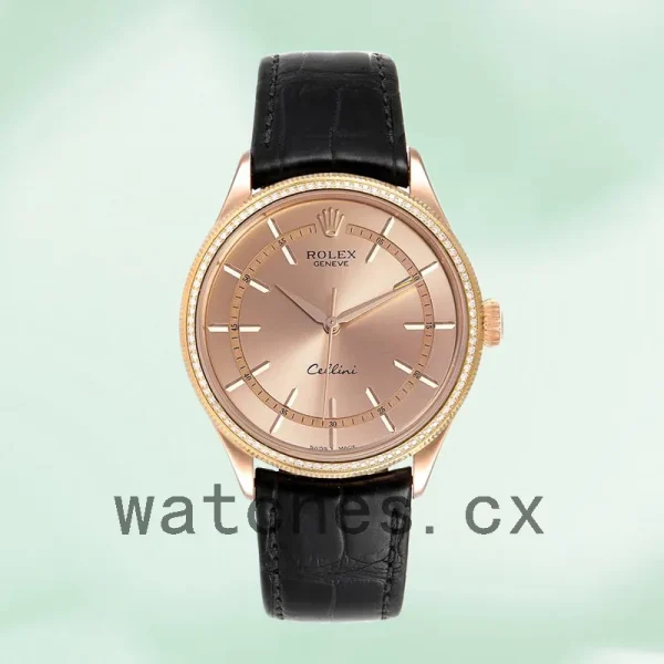 Rolex Cellini m50705rbr-0010 Men's 39mm Leather Strap Rose Gold-tone - Image 2