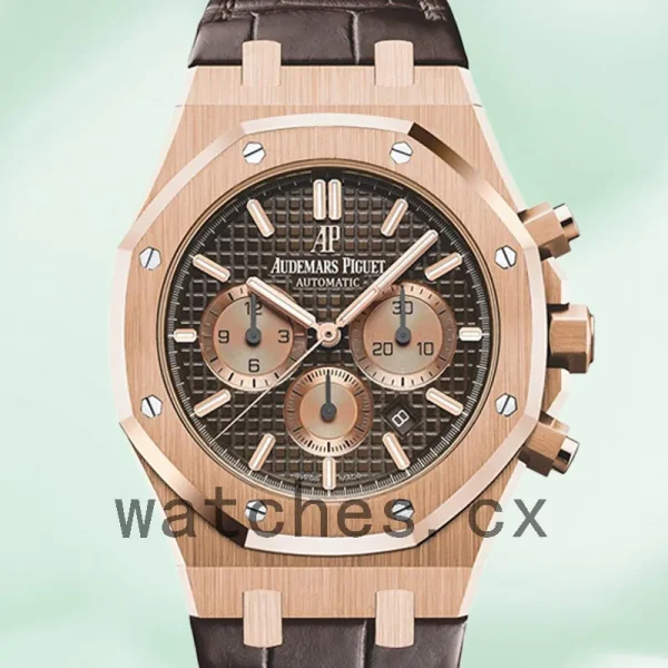 Audemars Piguet Royal Oak 26331OR.OO.D821CR.01 Men's 41mm Rose Gold-tone Leather Strap