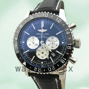 Breitling Chronoliner YB04601A 46mm Men's Leather Strap Black Dial