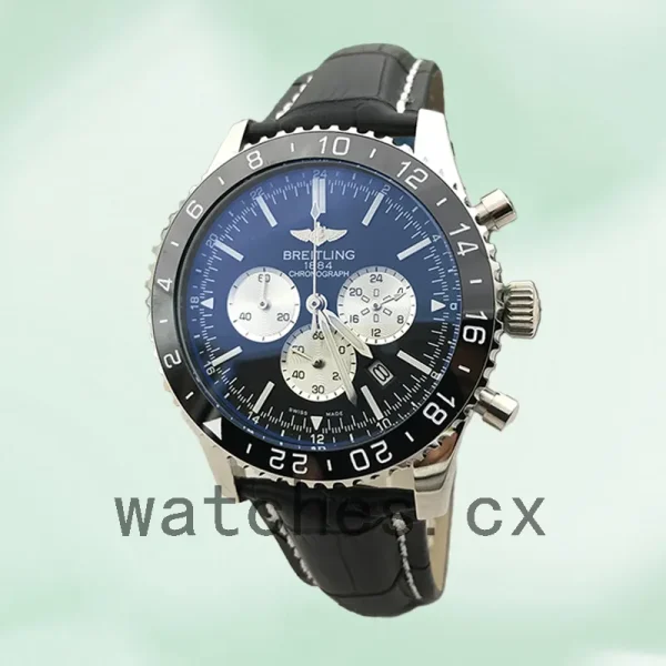 Breitling Chronoliner YB04601A 46mm Men's Leather Strap Black Dial - Image 2