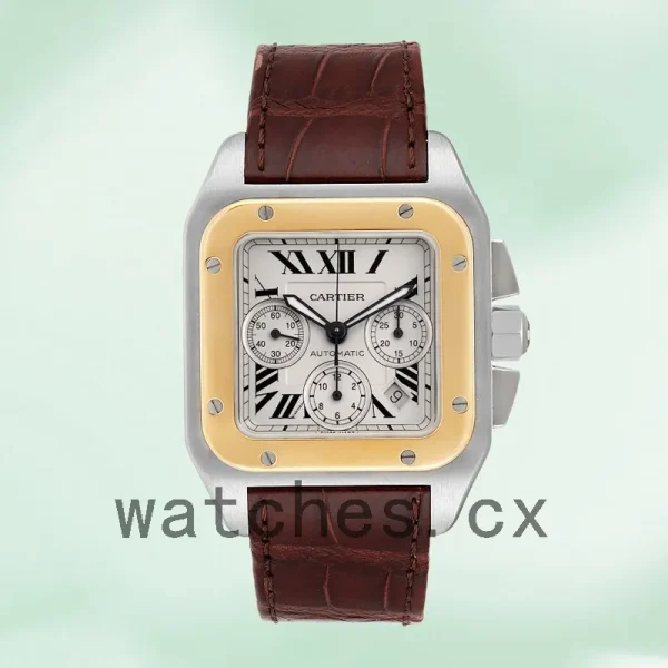 Cartier Santos 39mm Men's W20091X7 Silver-tone Leather Strap - Image 2
