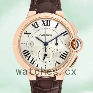 Cartier Ballon Bleu 47mm W6920009 Men's Leather Strap Silver Dial