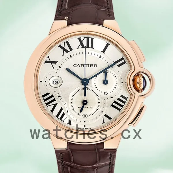 Cartier Ballon Bleu 47mm W6920009 Men's Leather Strap Silver Dial