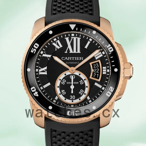 Cartier Calibre W7100052 42mm Men's Rubber Band Rose Gold-tone
