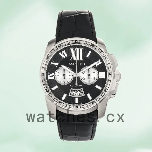 Cartier Calibre 42mm W7100060 Men's Quartz Leather Strap - Image 2