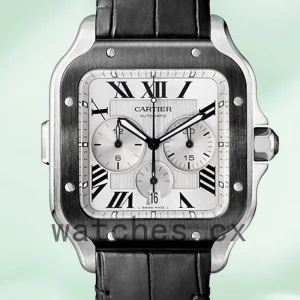 Cartier Santos Men's WSSA0017 43mm Leather Strap Silver-tone