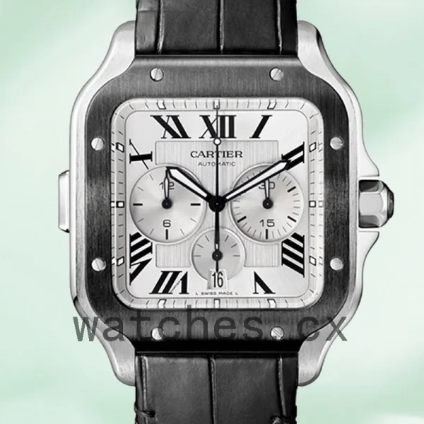 Cartier Santos Men's WSSA0017 43mm Leather Strap Silver-tone