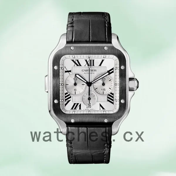 Cartier Santos Men's WSSA0017 43mm Leather Strap Silver-tone - Image 2