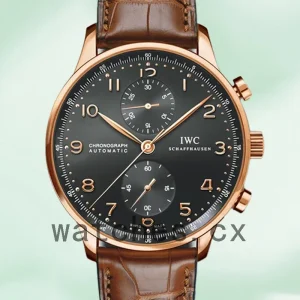 IWC Portuguese Chrono 44mm/41mm IW371210 Men's Leather Strap Black Dial