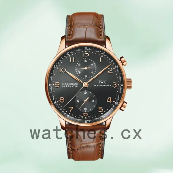 IWC Portuguese Chrono 44mm/41mm IW371210 Men's Leather Strap Black Dial - Image 2