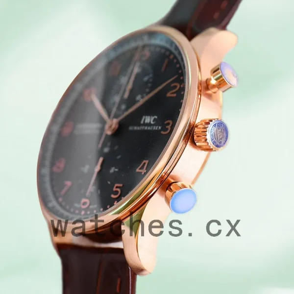 IWC Portuguese Chrono 44mm/41mm IW371210 Men's Leather Strap Black Dial - Image 3
