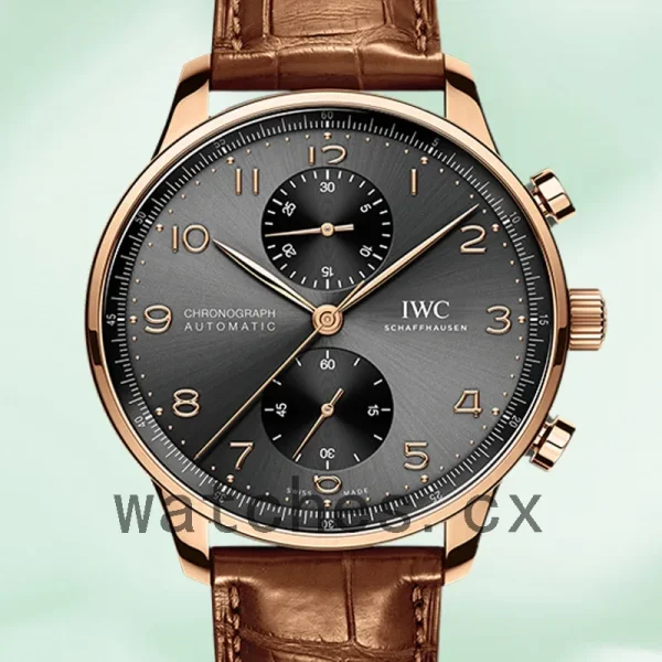 IWC Portuguese Chrono IW371610 Men's 44mm/41mm Grey Dial Leather Strap