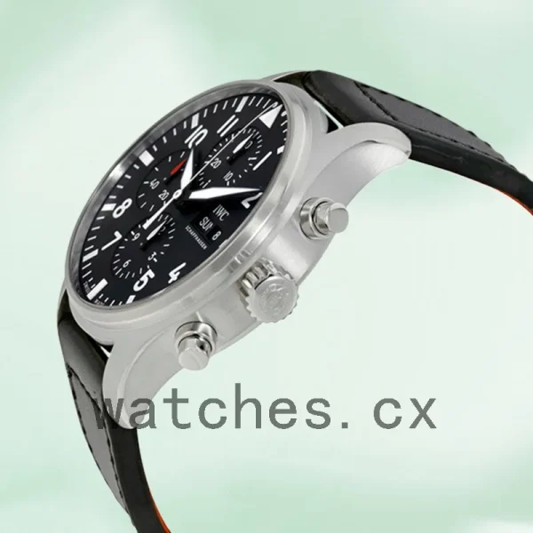 IWC Pilots Chrono IW377709 Men's 43mm Black Dial Leather Strap - Image 3