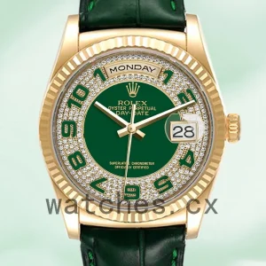 Rolex Day-Date 118138 36mm Men's Green Dial Leather Strap