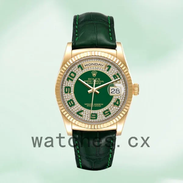 Rolex Day-Date 118138 36mm Men's Green Dial Leather Strap - Image 2