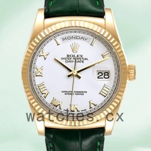 Rolex Day-Date 36mm Men's m118138-0136 White Dial Leather Strap