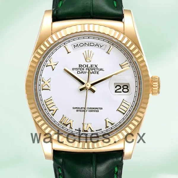 Rolex Day-Date 36mm Men's m118138-0136 White Dial Leather Strap