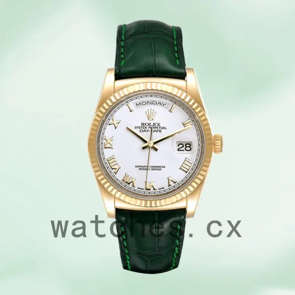 Rolex Day-Date 36mm Men's m118138-0136 White Dial Leather Strap - Image 2
