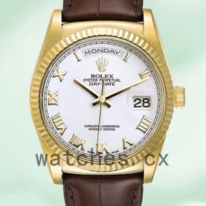 Rolex Day-Date m118138-0117 Men's 36mm Gold-tone White Dial