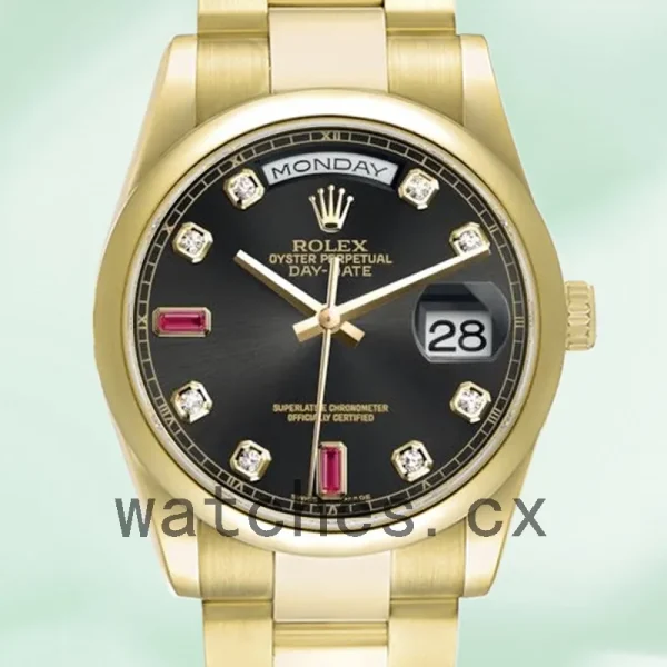 Rolex Day-Date 36mm 118208 Men's Black Dial President Bracelet/Oyster Bracelet