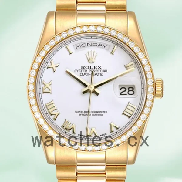 Rolex Day-Date 36mm Men's m118348-0150 White Dial Oyster Bracelet/President Bracelet