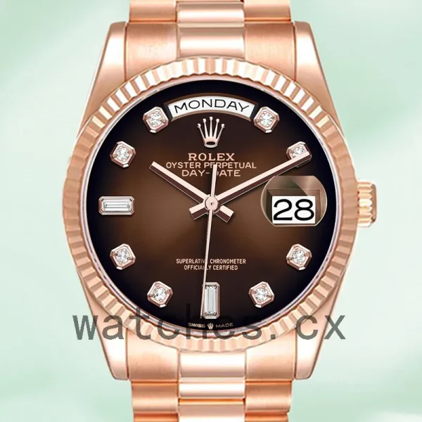 Rolex Day-Date Men's 36mm m128235-0037 Rose Gold-tone Brown Dial