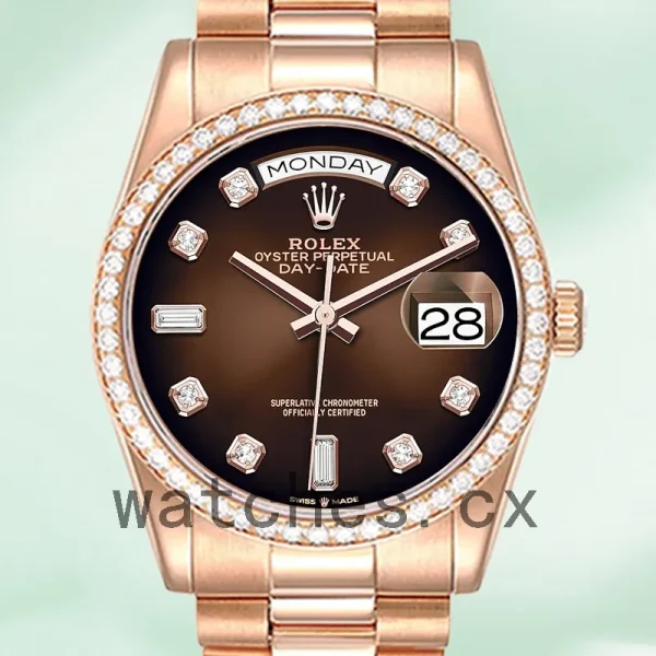 Rolex Day-Date 36mm m128345rbr-0040 Men's Brown Dial Rose Gold-tone