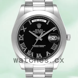 Rolex Day-Date 218206 41mm Men's Black Dial Silver-tone