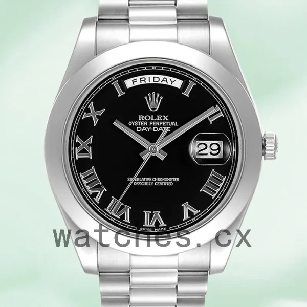 Rolex Day-Date 218206 41mm Men's Black Dial Silver-tone