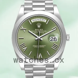 Rolex Day-Date Men's 40mm m228206-0027 Silver-tone Green Dial