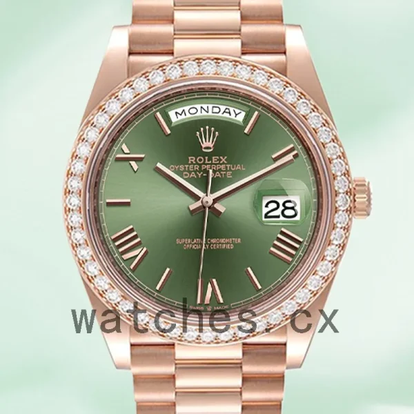 Rolex Day-Date m228345rbr-0011 Men's 40mm Green Dial Rose Gold-tone