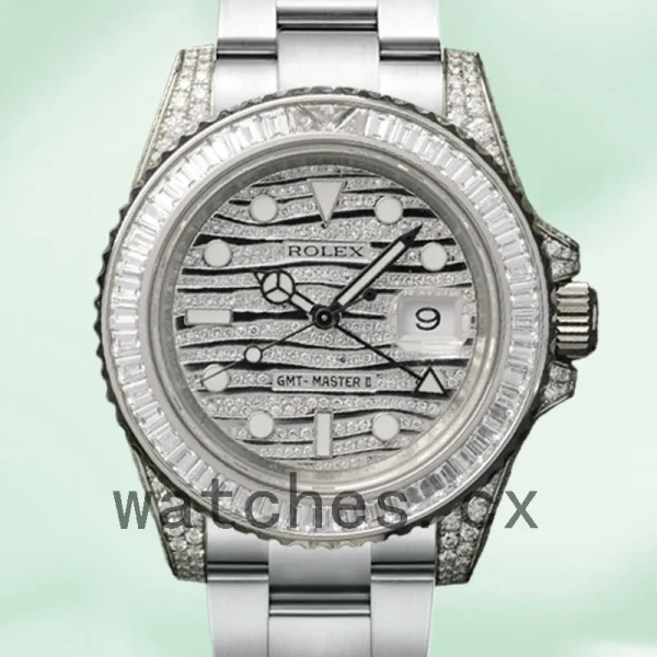Rolex GMT-Master II 40mm 116769 Men's Silver-tone Diamond Wave Dial