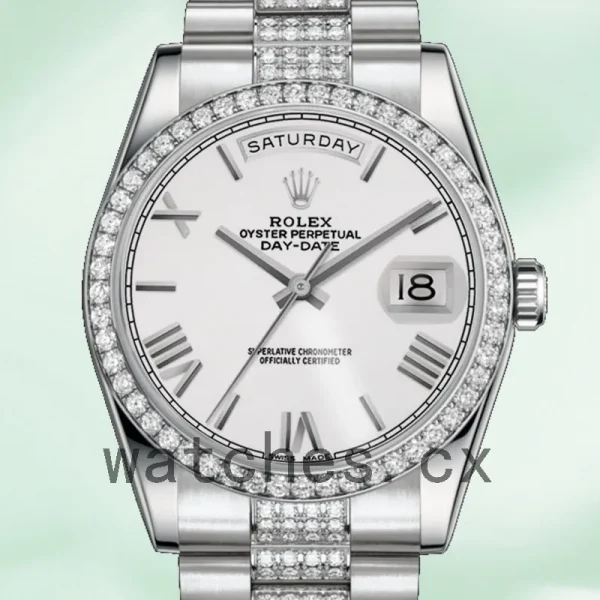 Rolex Day-Date 36mm Men's 118346 Silver Dial Automatic