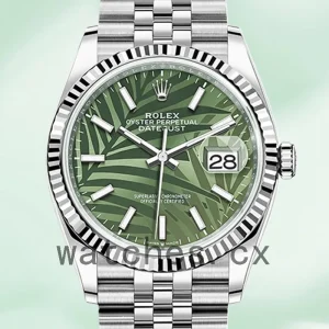 Rolex Datejust Men's m126234-0047 41mm Silver-tone Green Palm Motif Dial