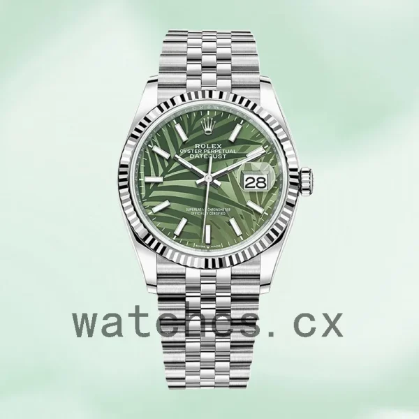 Rolex Datejust Men's m126234-0047 41mm Silver-tone Green Palm Motif Dial - Image 2