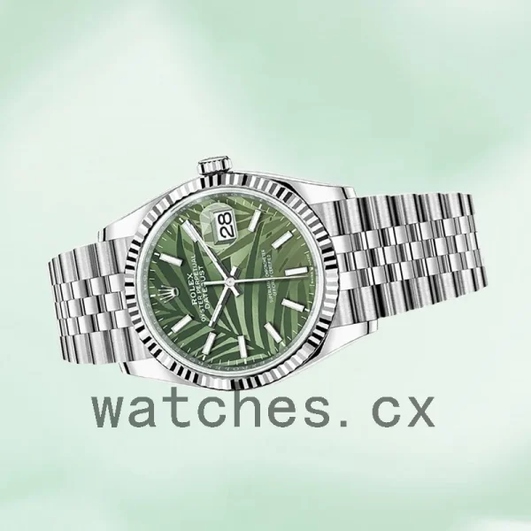 Rolex Datejust Men's m126234-0047 41mm Silver-tone Green Palm Motif Dial - Image 3