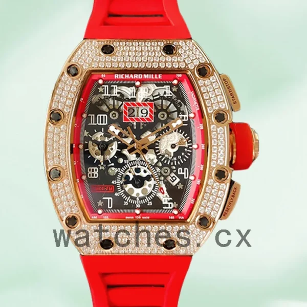 Richard Mille RM011 RM011-022 Around 45mm Men Transparent Dial Rubber Band