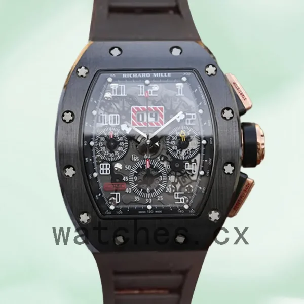 Richard Mille RM011 Men Around 50*40mm RM011-005 Rubber Band Transparent Dial