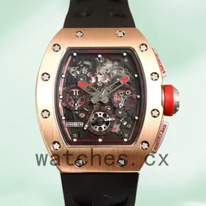 Richard Mille RM011 Around 50*42mm RM011-018 Men Rose Gold Rubber Band