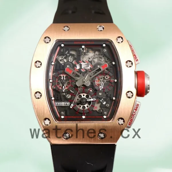 Richard Mille RM011 Around 50*42mm RM011-018 Men Rose Gold Rubber Band