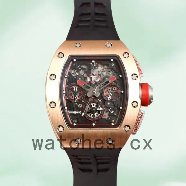 Richard Mille RM011 Around 50*42mm RM011-018 Men Rose Gold Rubber Band - Image 2