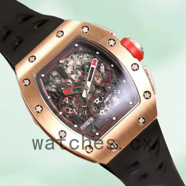Richard Mille RM011 Around 50*42mm RM011-018 Men Rose Gold Rubber Band - Image 3
