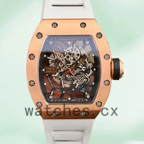 Richard Mille RM035 RM035-011 Men Around 50*45mm Transparent Dial Rubber Band