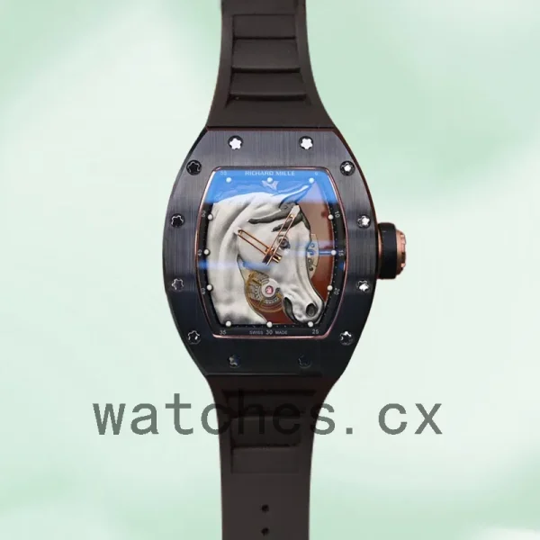 Richard Mille RM52-02 Men Around 50*41mm RM52-02-001 Horse Head Skeleton Dial Rubber Band - Image 2