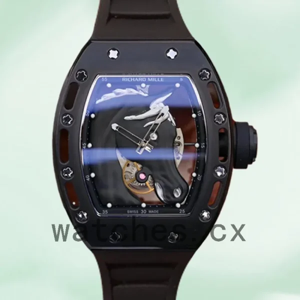 Richard Mille RM52-02 Around 50*40mm Men RM52-02-003 Horse Head Skeleton Dial Rubber Band