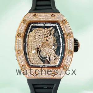 Richard Mille RM52-02 Around 43mm Men RM52-02-009 Rose Gold-tone/Silver-tone Rubber Band