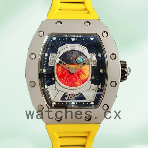 Richard Mille RM52-05 Around 50*42mm Men RM52-05-008 Silver-tone Rubber Band